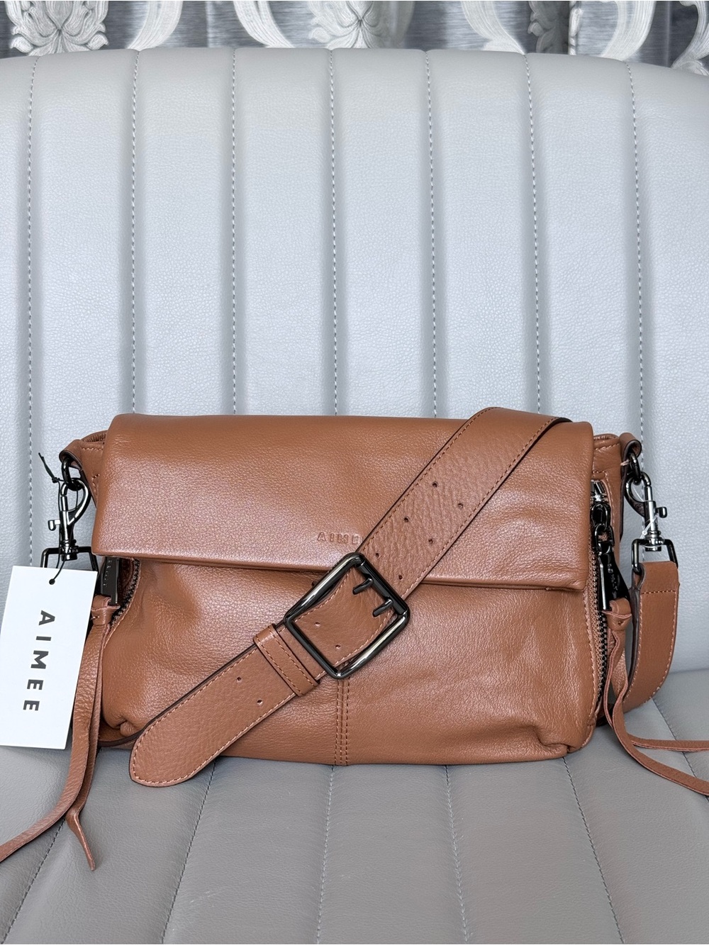 Aimee Kestenberg Bali Double Entry in Chestnut Brown Crossbody Shoulder Bag